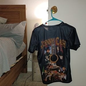 Johnny Cash tshirt..not sure what the material is but it's silky
